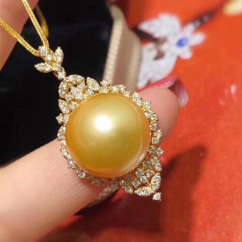 D309 Pearls Pendants Fine Jewelry 13-14mm Natural Fresh Water Golden Pearls Pendants Necklaces for Women FIne Pearls Pendants