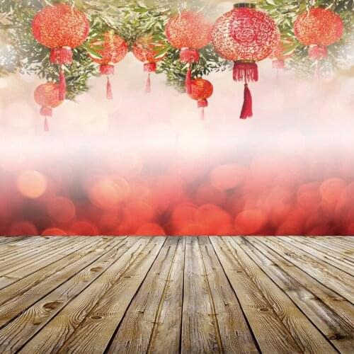 Vinyl Wood Background Happy Chinese Spring Festivals New Year Party Lantern Polka Dots Planks Floor Baby Portrait Photo Backdrop