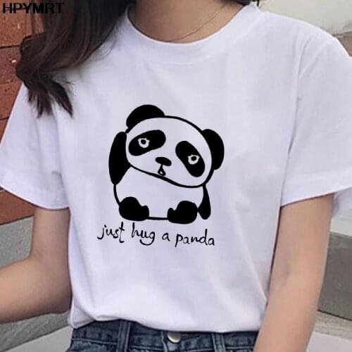 Summer Tshirt Women Just Hug a Panda Kawaii Print T-shirt O-Neck Short Sleeve Top Tees Casual Streetwear T shirt Female Clothing