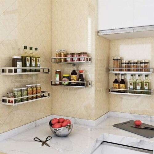 Kitchen supplies rack free perforated spice rack wall-mounted condiment oil, salt, sauce and vinegar storage rack