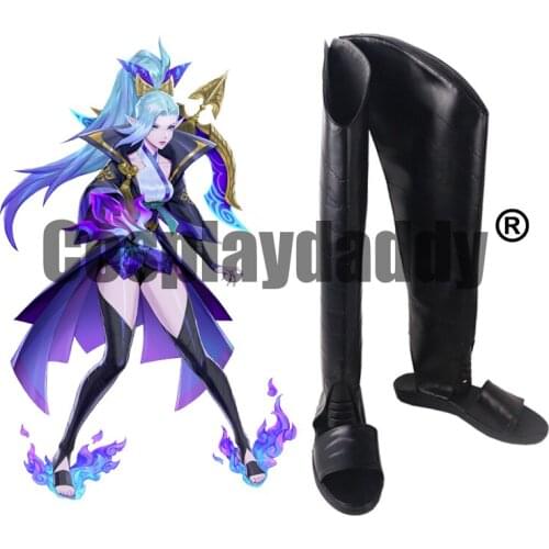 LOL Shauna Vayne the Night Hunter Spirit Blossom Ver. Game Cosplay Shoes Black Open Toe Tall Boots S008