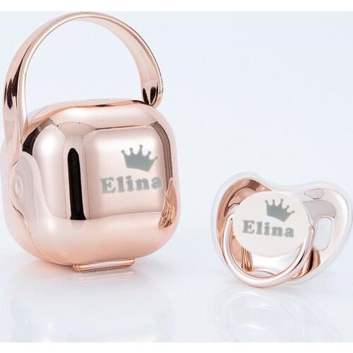 MIYOCAR luxurious BPA free FDA custom name rose gold baby pacifier and pacifier storage box Nipple Storage PBS-P