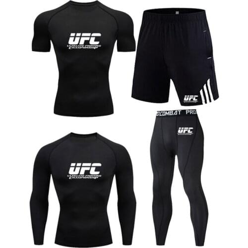 Mens Sportswear Mens Tight Sportswear Boxing Suit Stretch Shirt Training T-Shirt Mens Running Pants Jogging Sports Tights MMA