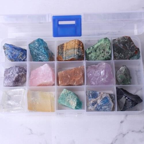 A set of 15PCS Natural Crystal Rough Stone Raw Gemstone Mineral Specimen Irregular box-packed Reiki Healing DIY ornaments