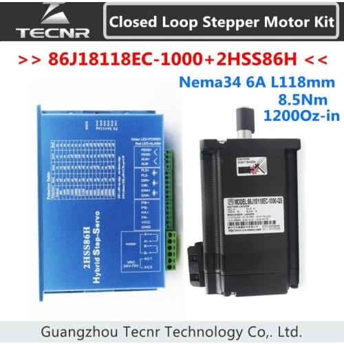 Nema34 Closed Loop Motor 8.5Nm 6A 1200Oz-in DC(40-110V) / AC(60-80V ) diameter 86mm 86J18118EC-1000 + 2HSS86H motor driver