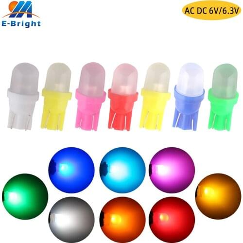 50pcs AC DC 6V 6.3V Nonpolarity Led Bulb Pinball Car Light Foggy Lens T10 W5W 192 168 158 194 Lights Warm White