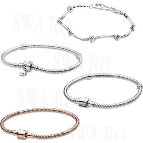 2020 New Fashion High Quality Hatsune 925Moments Daisy Flower Snake Chain, Bucket Chain Bracelet Original Woman Jewelry