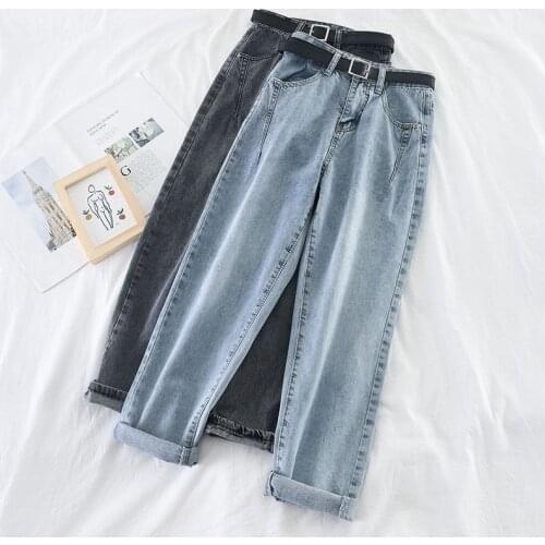 2021 Autumn Plus Size Women Harem Pants High Waist Loose Casual High Street Denim Trousers Pantalon Femme Vintage Korean Jeans