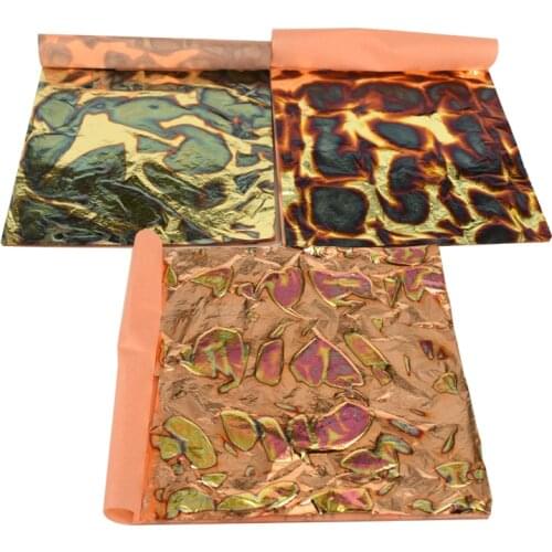 Colorful Variegated gold foil leaf of 3 colors - red green blue leaf each color in one booklet total 3 booklets 15pcs - 14x14 cm