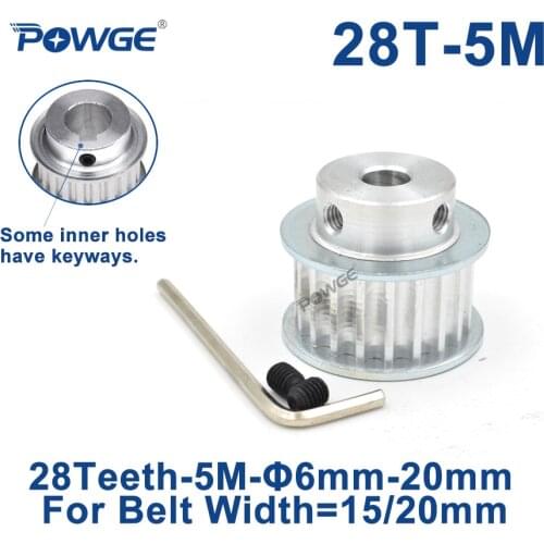 POWGE 28 Teeth HTD 5M Synchronous Pulley Bore 6/8/10/12/14/15/16/17/19/20mm for Width 15/20mm HTD5M Timing Belt 28Teeth 28T