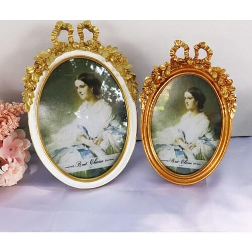 European Style Carved Bow Resin Photo Frame Creative Retro Gold Picture Frame Mirror Home Decoration Ornaments Desk Decor