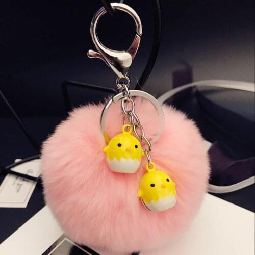 Fluffy Real Rex Rabbit Fur Pom Pom Animal Rooster Keychains Cartoon Chick Key Chains Bag Purse Pendant Charm Key Ring Holder