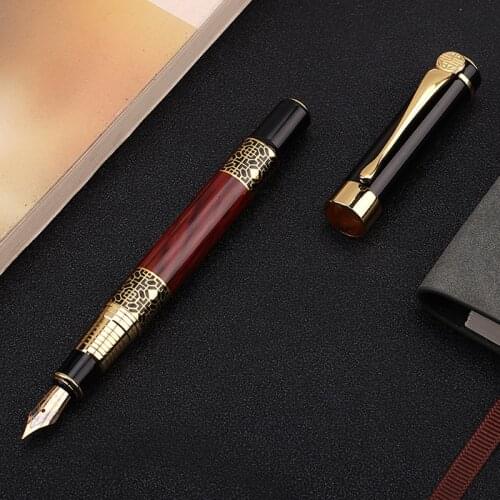 Creative Luxiry Golden Carving Mahogany Business Office Fountain Pen High Quality School Stationery Ink Pens Writing Supplies