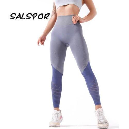 SALSPOR Fitness Women Leggings Push Up Hole Patchwork Workout Leggings High Waist Sexy Ladies Black Activewear Gym Clothing