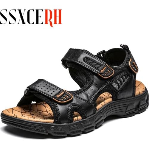 Brand Classic Mens Sandals Summer Genuine Leather Sandals Men Outdoor Casual Lightweight Sandal Fashion Men Sneakers Size 38-46
