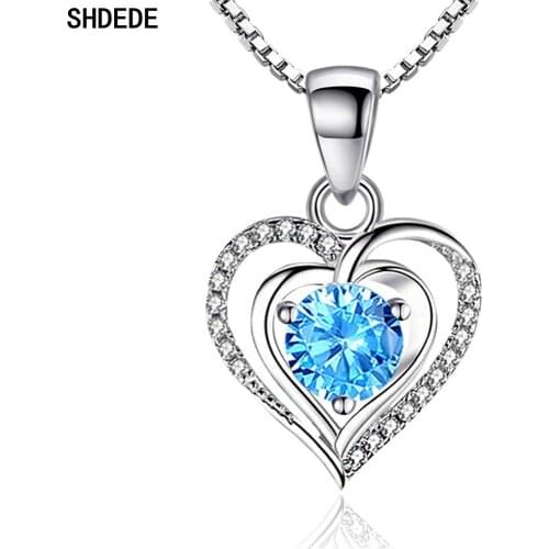 SHDEDE Heart Pendants Necklace 925 Sterling Silver Embellished With Crystals From Swarovski Fashion Wedding Party Jewelry -WH166