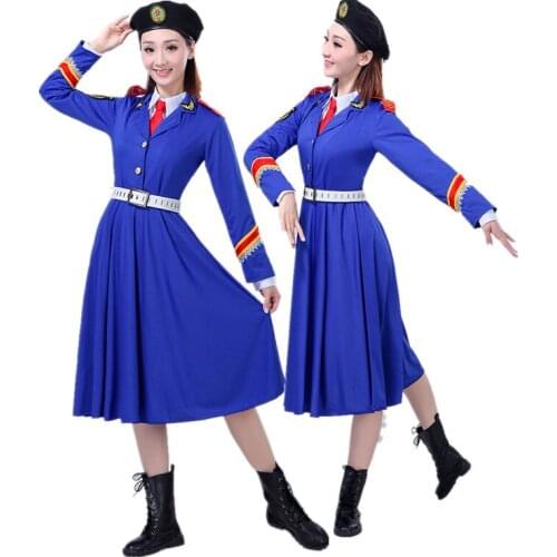 Blue and green army uniform Army Of China performance costume women solider clothing Chorus military uniform