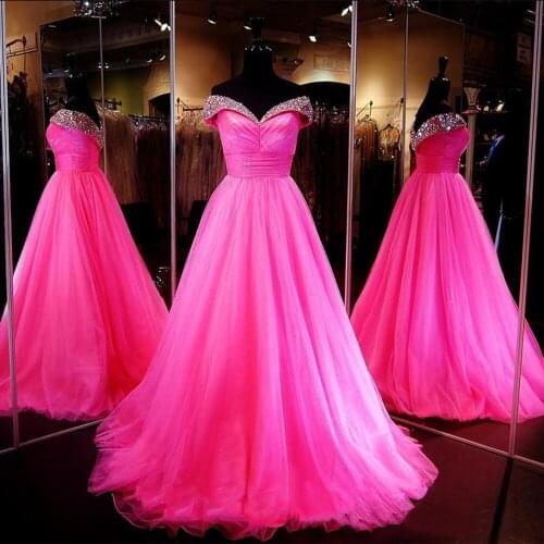 A-Line Prom Dresses Luxury Crystal Beaded Beauty Pageant Ball Gown Sexy V Neck Sleeveless Tulle Formal Quinceanera Evening Dress