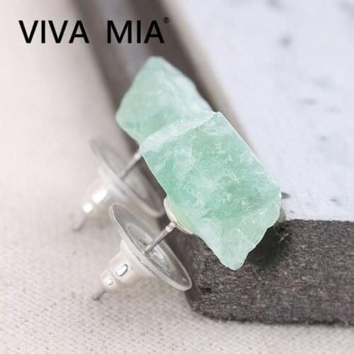 Tourmaline Stud Earrings Black Obsidian Irregular With Ear Stud Personality Popular Ear Jewelry Green Fluorite Crystal Female