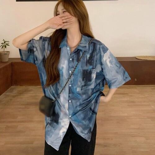 2021 Summer Women Floral Casual Loose Short Sleeve Shirt Harajuku Top Female Cute Korean Style Sexy Harajuku Shirt Top