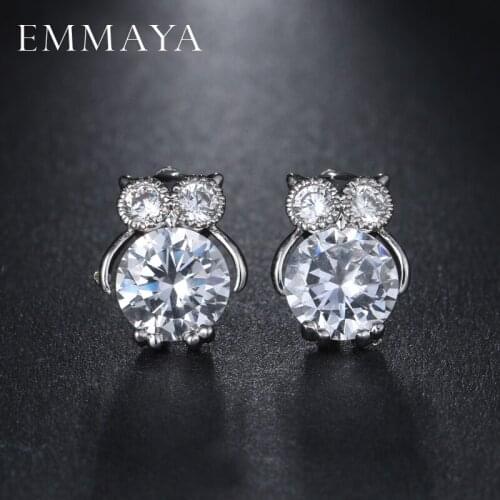 EMMAYA Top Quality Crystal CZ Fashion Luxury Zircon Silver Color Owl Women Ear Stud Earrings Elegant Earring
