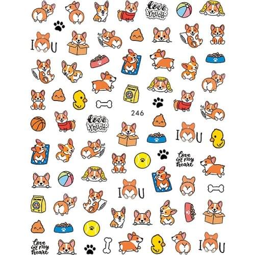 10PCS Color Anime Pet Meow Puppy Giraffe Dinosaur Pattern Nail Sticker Nail Slider Decoration Beauty Tool