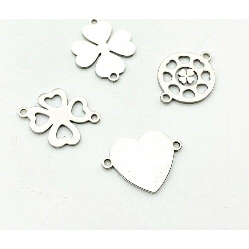 100% Stainless Stell Mixed Love Clovers Charms 10pcs Fashion Leaf Connectors Heart Bracelet Clover Pendant Diy Jewelry Making