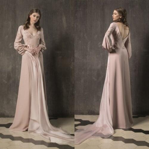 2020 Prom Dresses V-Neck Long Sleeves Lace Appliques Evening Gowns Custom Made Floor-Length Special Occasion Dress