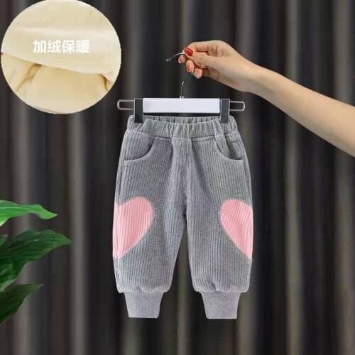 2020 Girls Boys Velvet Warm Love Casual Pants Baby Kids Winter Long Pant Fashion Beautiful Trousers Children Clothes