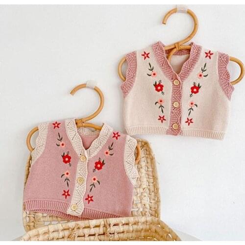 MILANCEL 2021 Autumn New Baby Wasit V Neck Toddler Girls Waistcoat Embroidery Baby Knitwear Baby Outfit