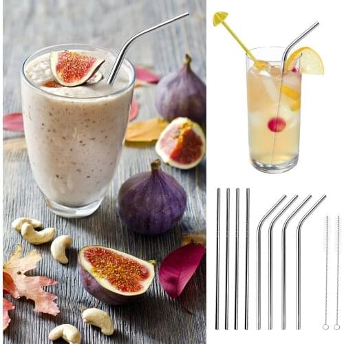 8PCS Straight Bent Stainless Steel Reusable Long Drinking Straw for 30 oz yeti Tumbler Rambler Cup with 2 Cleaning Brush Barware