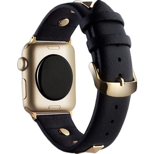 Metal Rivet Style Wristband for Apple Watch SE Band Series 6 5 4 3 for iWatch Fashion Leather Strap 38mm 42mm 40mm 44mm Bracelet