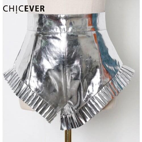 CHICEVER Sexy Silver Patchwork Shorts For Women High Waist Loose Ruched With Zipper Short Pants Female 2021 Summer Fashion New