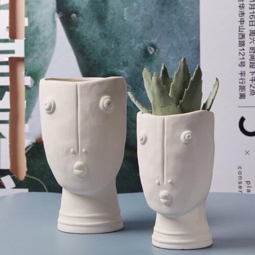 Nordic Abstract Human Face Flowerpot Pure White Hand-painted Ceramic Flowerpot Home Living Room TV Cabinet Decoration Decoration