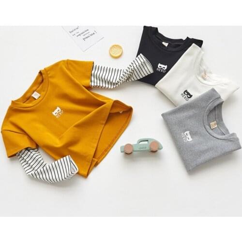 Boys Girls T-shirt Kids Tees Child False Two Tshirt Spring Autumn Fall Children Striped Long Sleeve Cotton