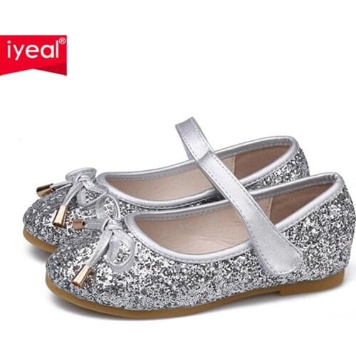 IYEAL Girls Princess Shoes Gold Pink Sliver Leather Girls Kids Shoes for Dance Party Princess Girl Single Shoes