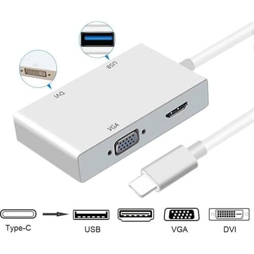 4 in 1 USB 3.1 USB C Type C to HDMI-compatible VGA DVI USB 3.0 Adapter Cable for Laptop Apple USB C HUB Splitter