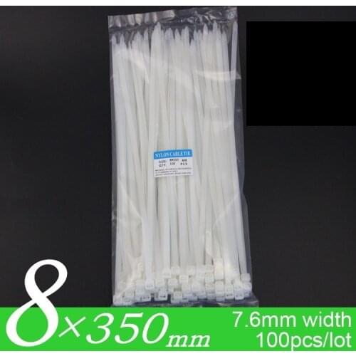 100pcs/pack 8*350mm National Standard Black White Nylon Cable Tie Bring 7.6 Width Plastic Buckle Fixed Tool Tidy the wire