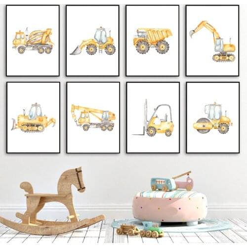 Cartoon Construction Excavator Nursery Wall Art Canvas Painting Cars Trucks Poster and Print Wall Pictures Boys Room Decor TB162