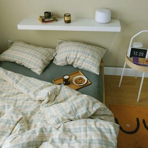 Plaid Bed Linen Cotton Bedding Set Home Textile Soft Bed Cover Comforter Set Nordic Pillowcases Twin Size Bedding Set