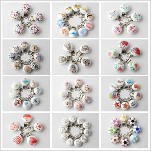 Various Patterns Metal Wooden Baby Safety Pacifier Clips 5Pcs/Lot Cute Infant Teething Soother Clasps Holders Accessories
