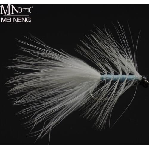 MNFT 6PCS 6# Pure White Hair Fairy Blue Body May Fly Fishing Baits Trout Lures Fly Fishing Flies