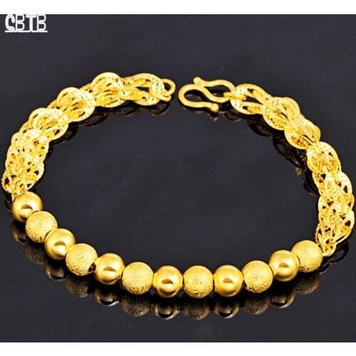 Fashion Simple Round Bead Bracelet Luxury Gold Jewelry Muslim Cuban Charm Bracelet Banquet Wedding Jewelry Bracelet for Women
