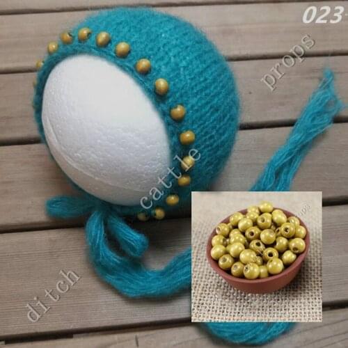 Mohair Handmade Knitted Hat Cap &Ginger Yellow Wooden Beads Photo Clothing Newborn Photography Props