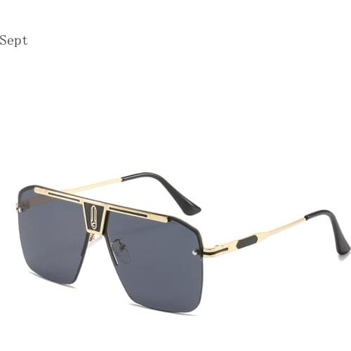 Vintage Mens Square Sunglasses Metal Frame Gold Tea Luxury New Brand Design High Quality Driving Eyewear For Male UV400