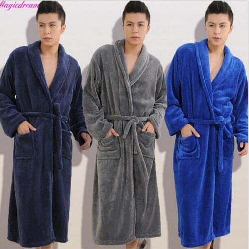 Men Women Long Sleeve Wrap Belt Coral Fleece Plush Robe Bathrobe Sleepwear New Solid Color Winter Warm Pajamas