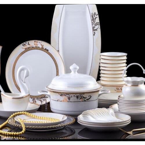 Jingdezhen Ceramic Dinnerware Set Kitchen Tableware Ceramic Plates and Dishes Bowls 60pcs combination dishes and plates sets