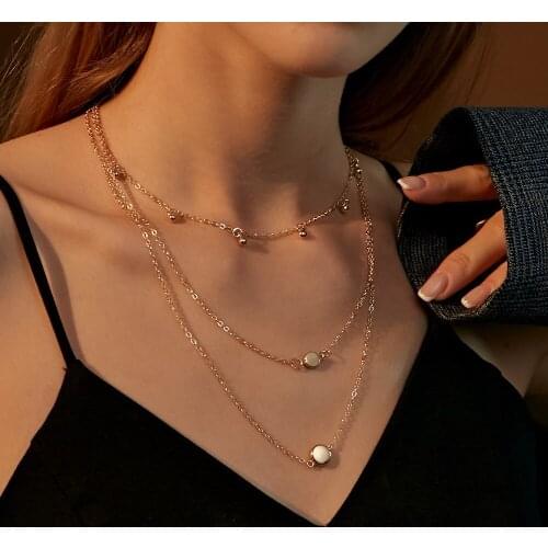 New Multilayer Simple Metal Round Pendant Necklace for Women Hip-hop Style Retro Chain Three Layer Necklace Clavicle Chain Gift