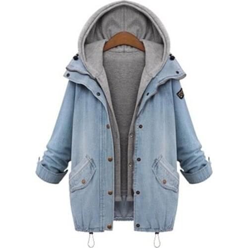 Autumn slim hooded denim jacket casual fashion women loose plus size windbreaker coat two piece set