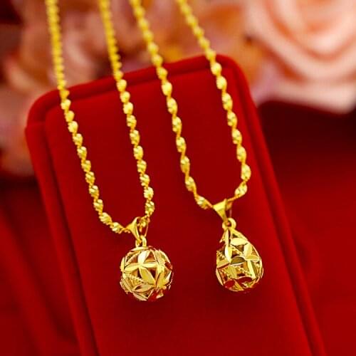 Hollow Water Drop Clover Necklace 24K Gold Plated Necklaces for Women Ethnic Party Wedding Engagement Necklaces Fashion Jewelry